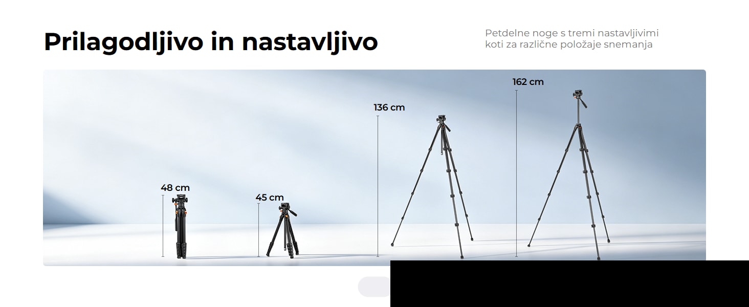 K&F Concept A305A1+FH-04 – 162 cm aluminijasto video stojalo s fluidno glavo
