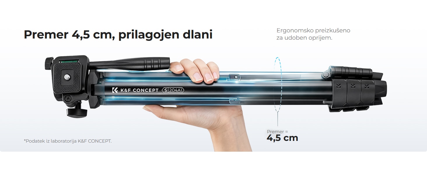 K&F Concept S204A1 – aluminijasto potovalno stojalo 147 cm s 3-smerno glavo