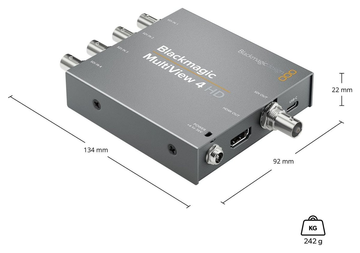Blackmagic MultiView 4 HD – Mere in teža