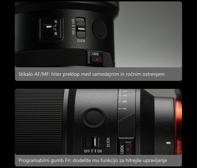 Meike 85mm F1.4 STM MIX II FE – Upravljalni elementi na objektivu