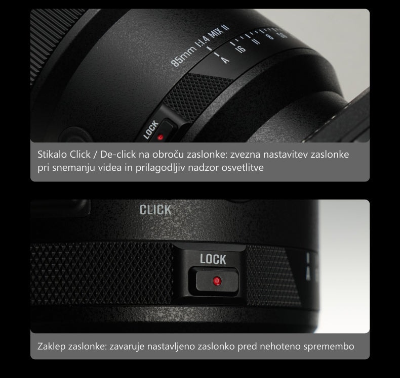 Meike 85mm F1.4 STM MIX II FE – Upravljalni elementi na objektivu