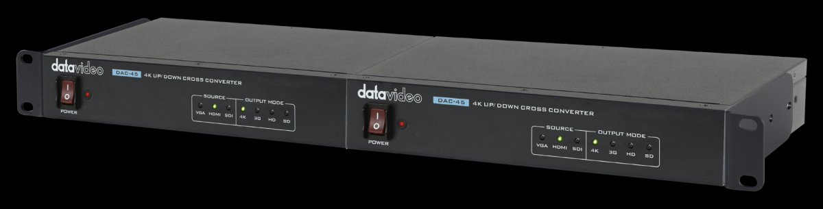 Namestitev dveh pretvornikov DAC-45 v 19-palčni rack s kompletom RMK-1