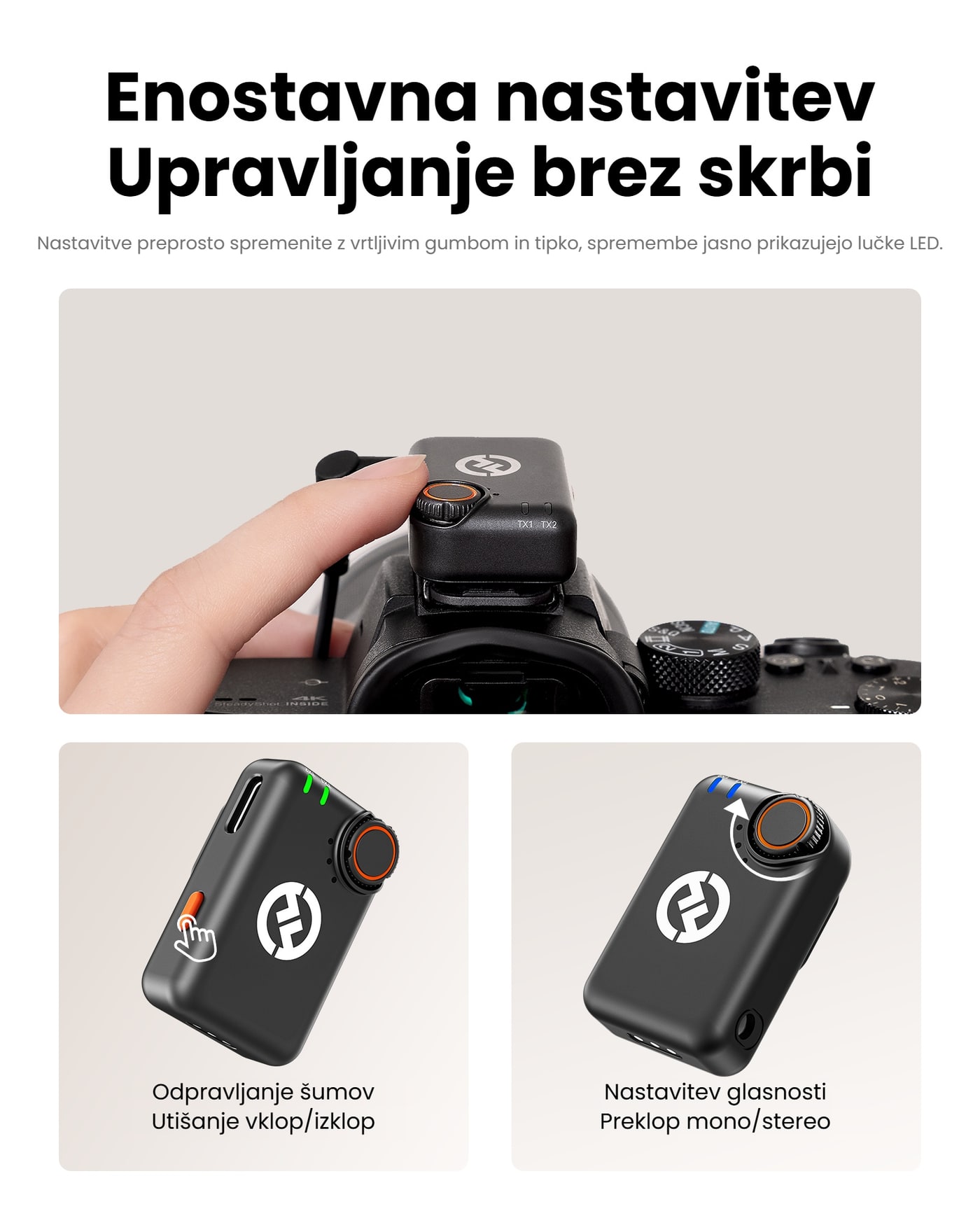 Hollyland LARK M2S sprejemnik za kamero (Space Gray) – Enostavno upravljanje