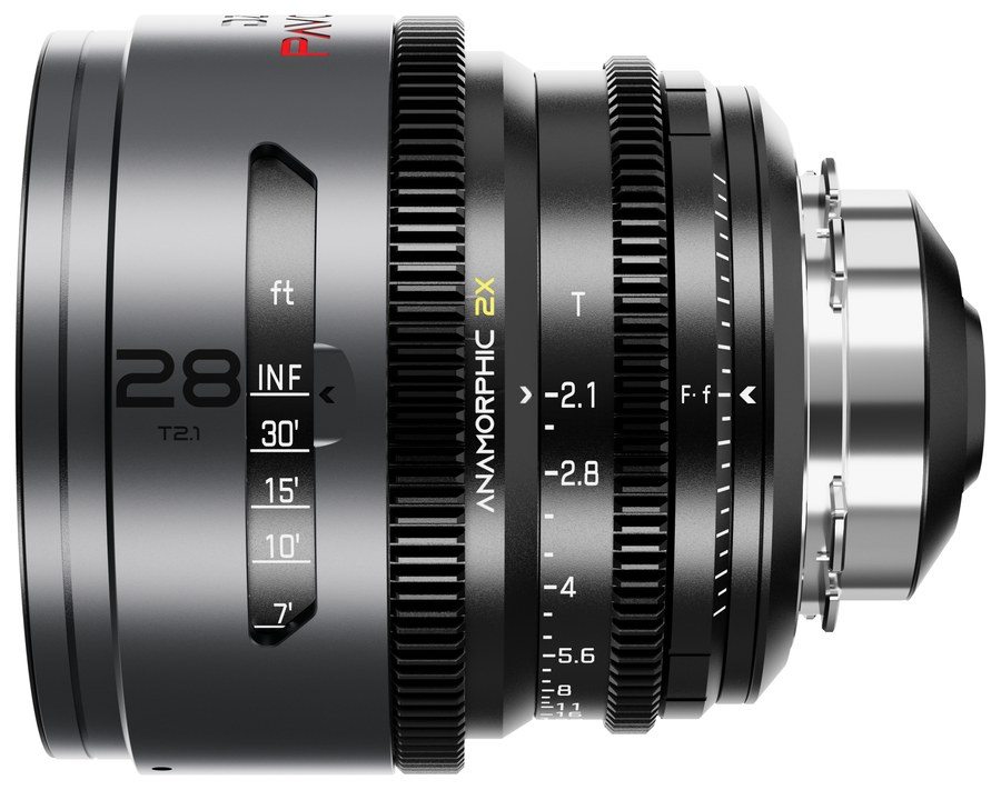 DZOFILM Pavo 28 mm T2,1 anamorfni 2× – Neutral, PL/EF, lestvica v čevljih – Bajonet PL