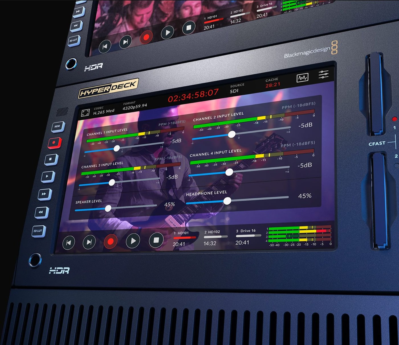 HyperDeck Extreme 8K HDR – Večkanalni zvok SDI in analogni