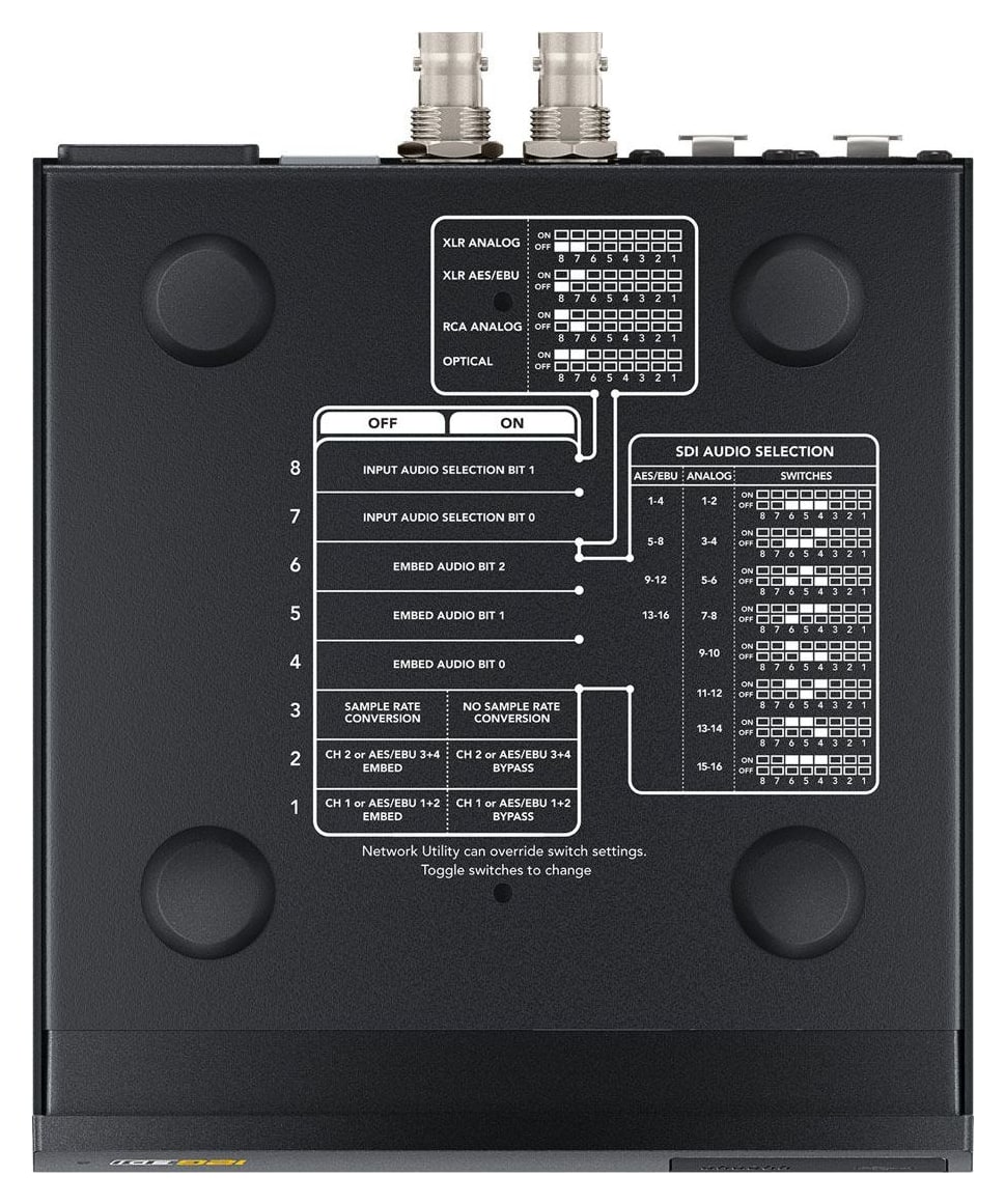 Teranex Mini Audio to SDI 12G – Nastavitve z mini stikali, prek USB in Etherneta