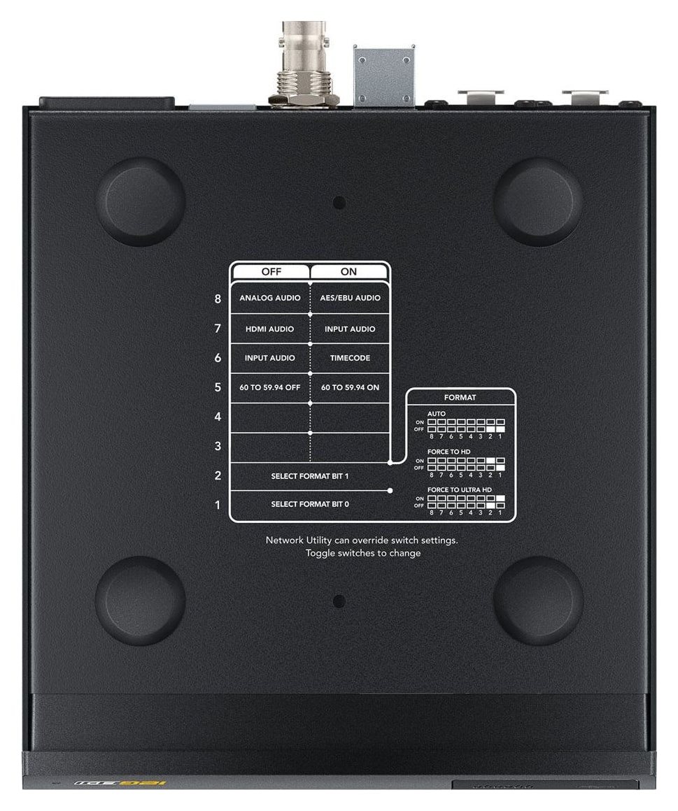 Teranex Mini HDMI to Optical 12G – Nastavitve z mini stikali, prek USB in Etherneta