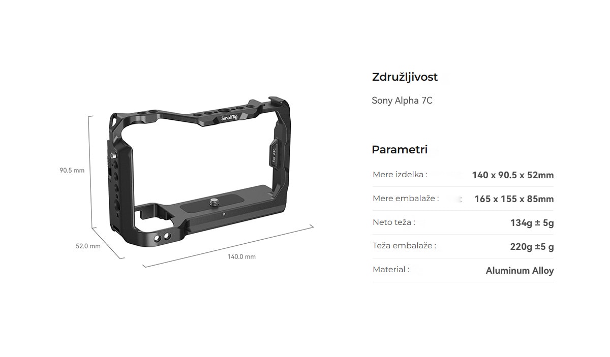 SmallRig Cage for Sony Alpha 7C 3081B