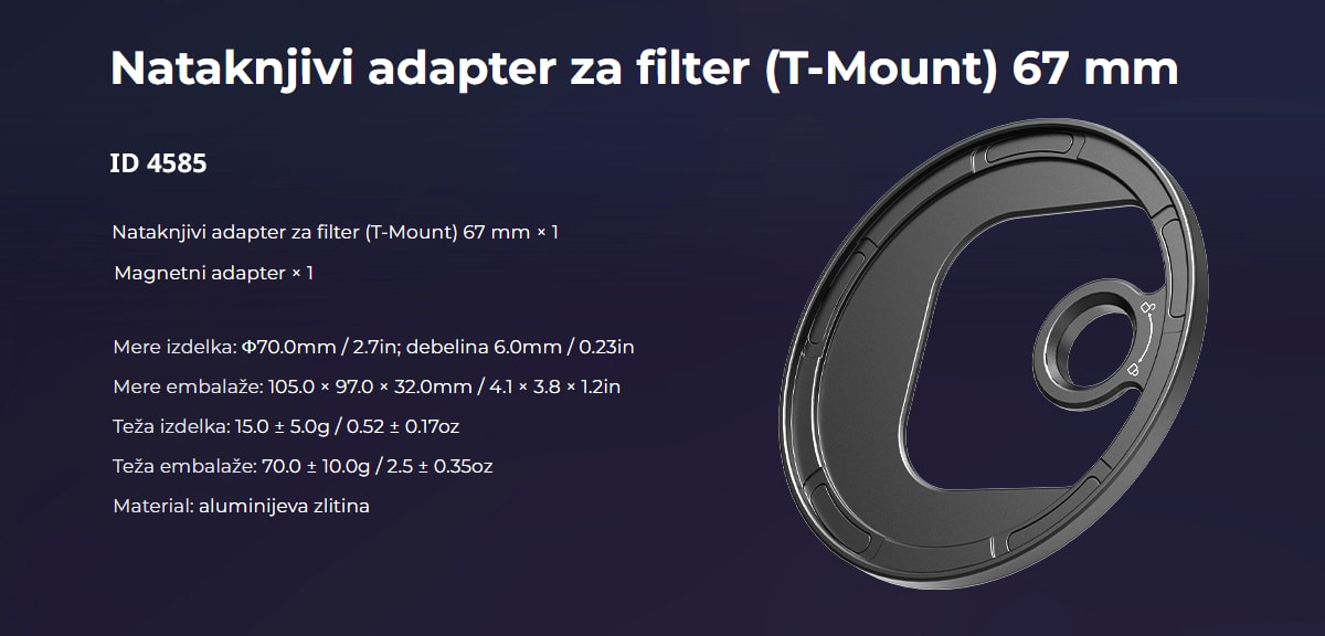 SmallRig 4727 Attachable CPL Filter with M-mount Filter Adapter 67mm