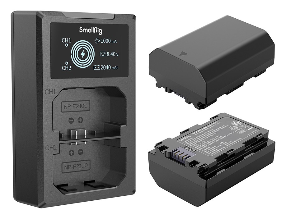 SmallRig NP-FZ100 Camera Battery and Charger Kit 3824B – Dve bateriji, en dvojni polnilnik