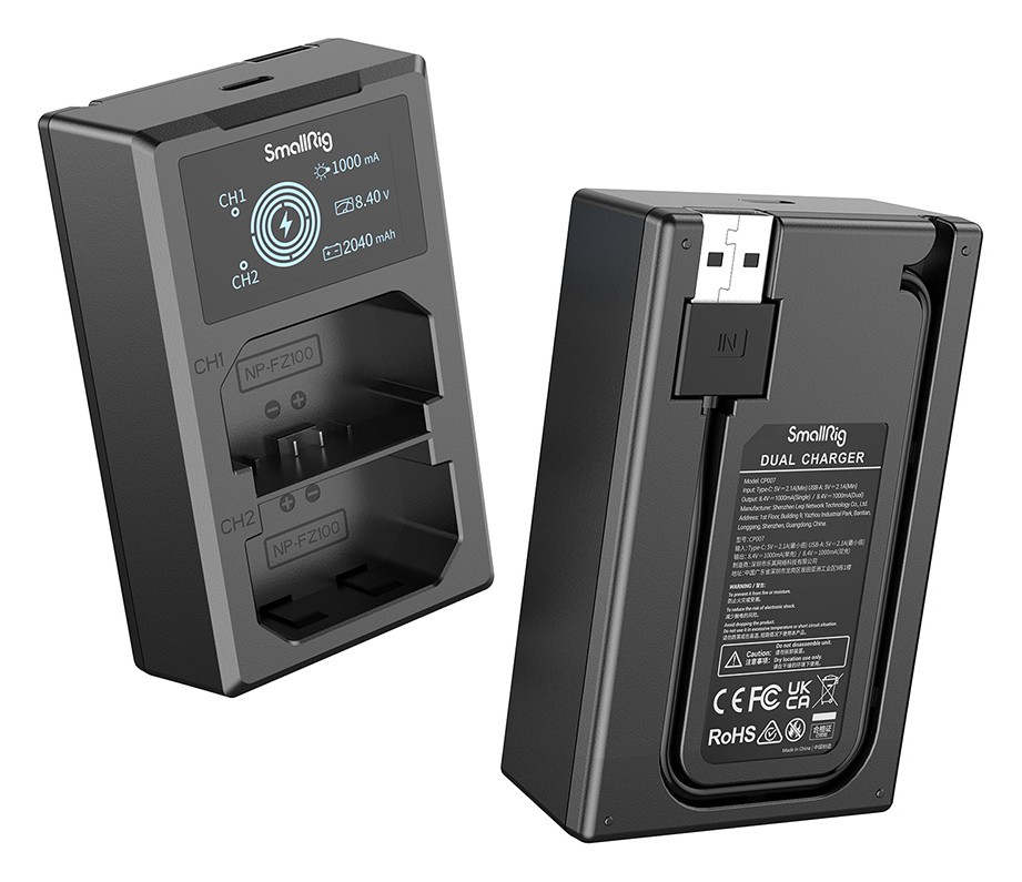 SmallRig NP-FZ100 Camera Battery and Charger Kit 3824B – Vgrajen kabel USB-A