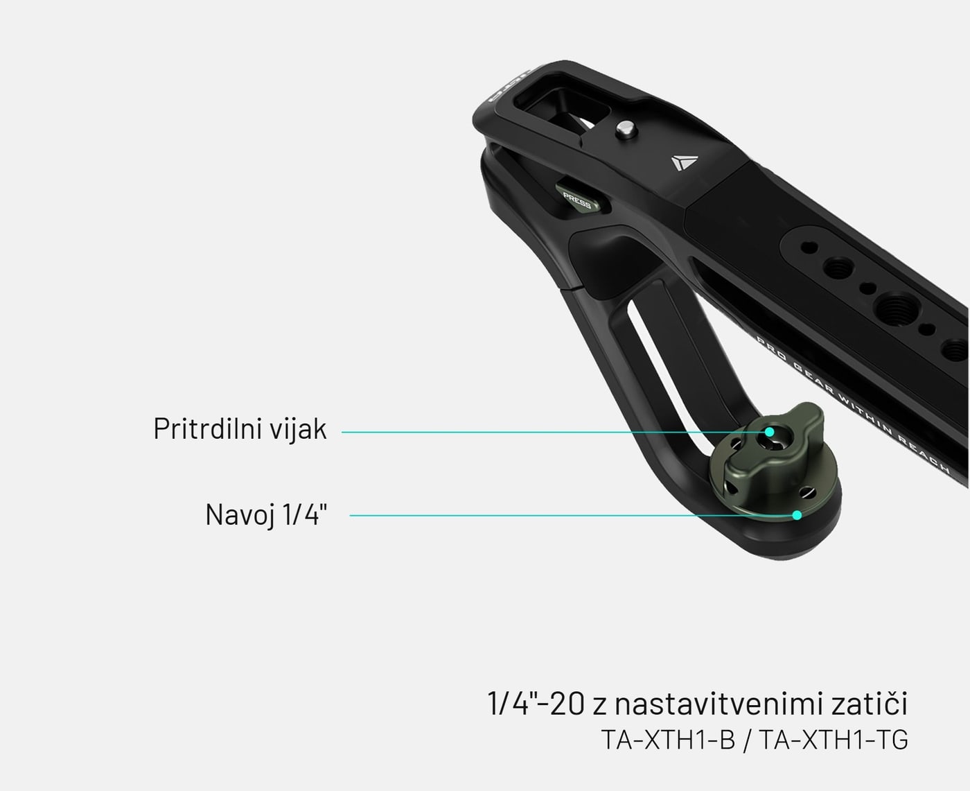 TA-XTH1-B — 1/4"-20 z nastavitvenimi zatiči