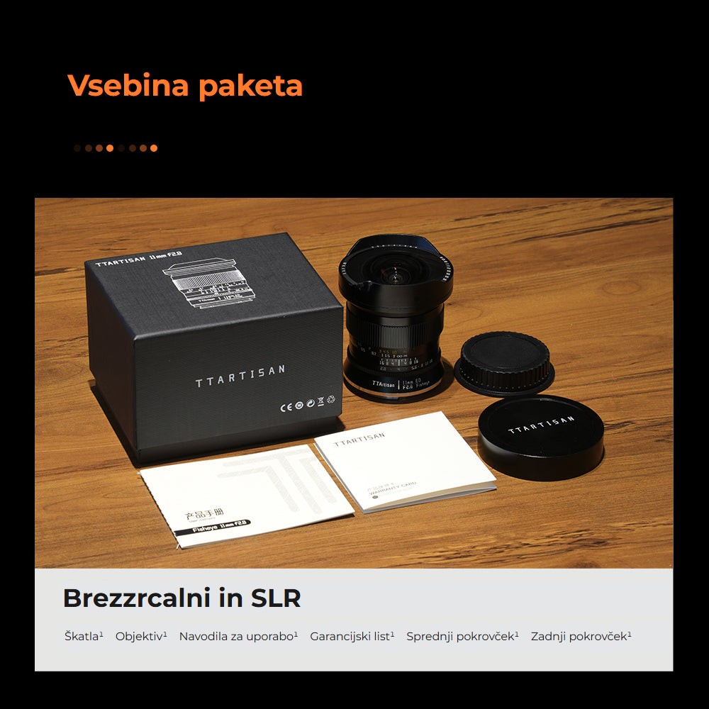 TTArtisan 11mm F2.8 Fisheye – Vsebina škatle