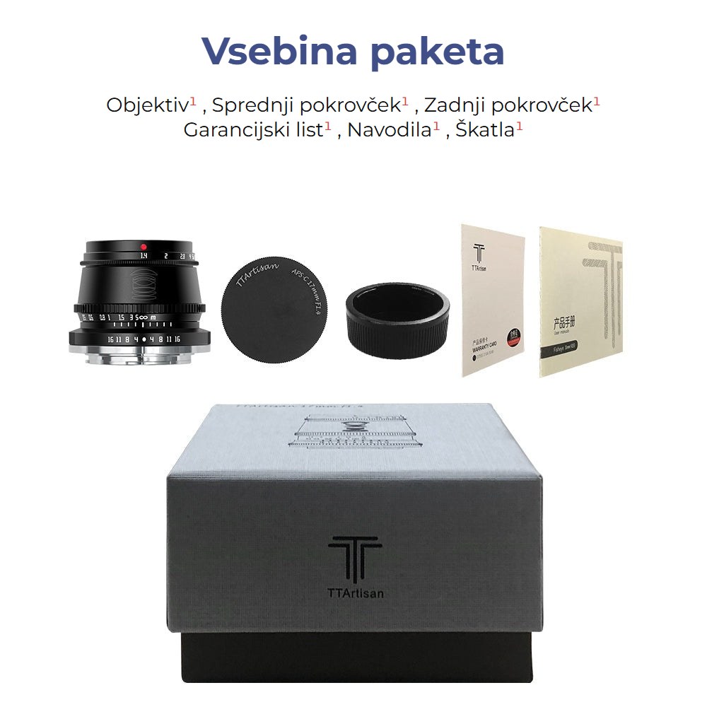 TTArtisan APS-C 35mm F1.4 – Vsebina škatle