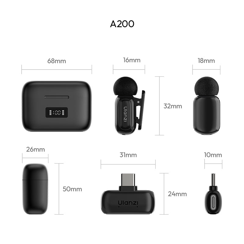 Ulanzi A200 Mini Mic černý a bílý – Rozměry