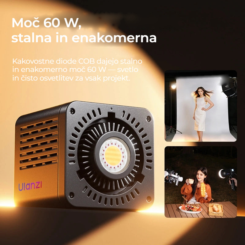 Ulanzi C60RGB COB LED světlo – Výkon 60 W, stálý a rovnoměrný