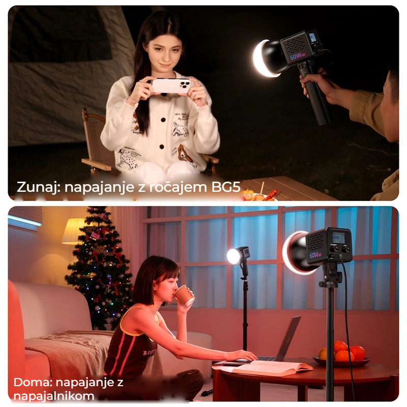 Ulanzi C60RGB COB LED světlo s adaptérem – Napájení venku i doma