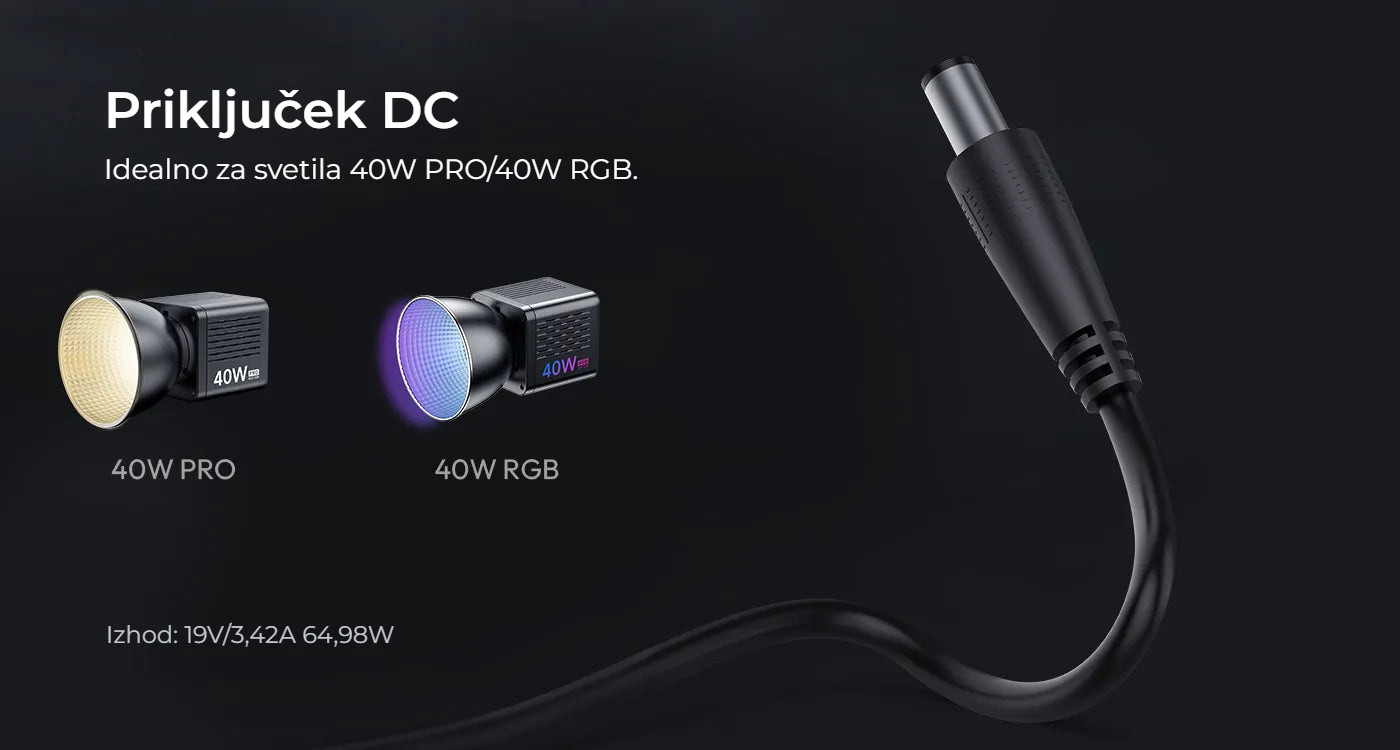 Ulanzi HT005 napájecí adaptér US plug – Konektor DC přímo do světla