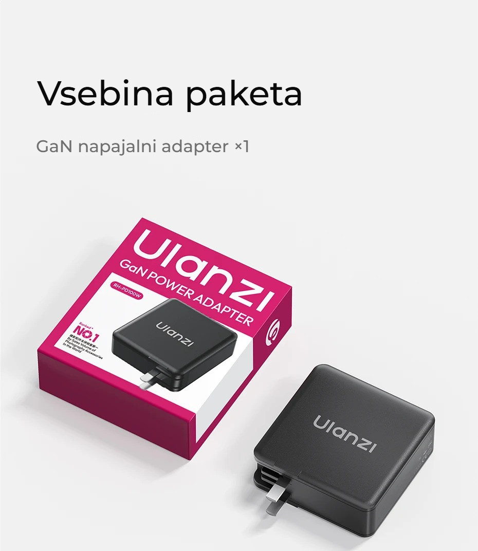 Ulanzi RH-PD100W 100W GaN USB-C napájecí adaptér – Obsah balení