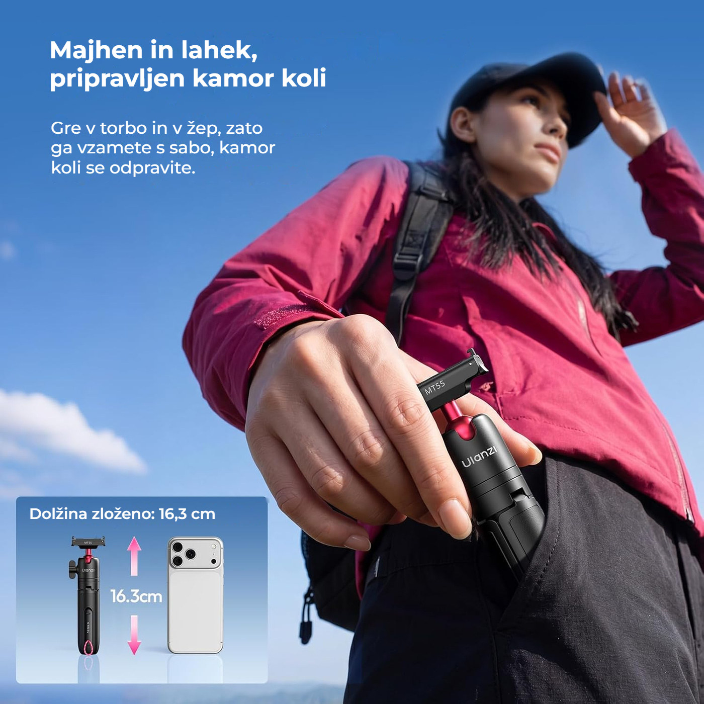 Ulanzi MT55 SnapGo ministativ a selfie tyč s uchycením 1/4″ – Vejde se do kapsy