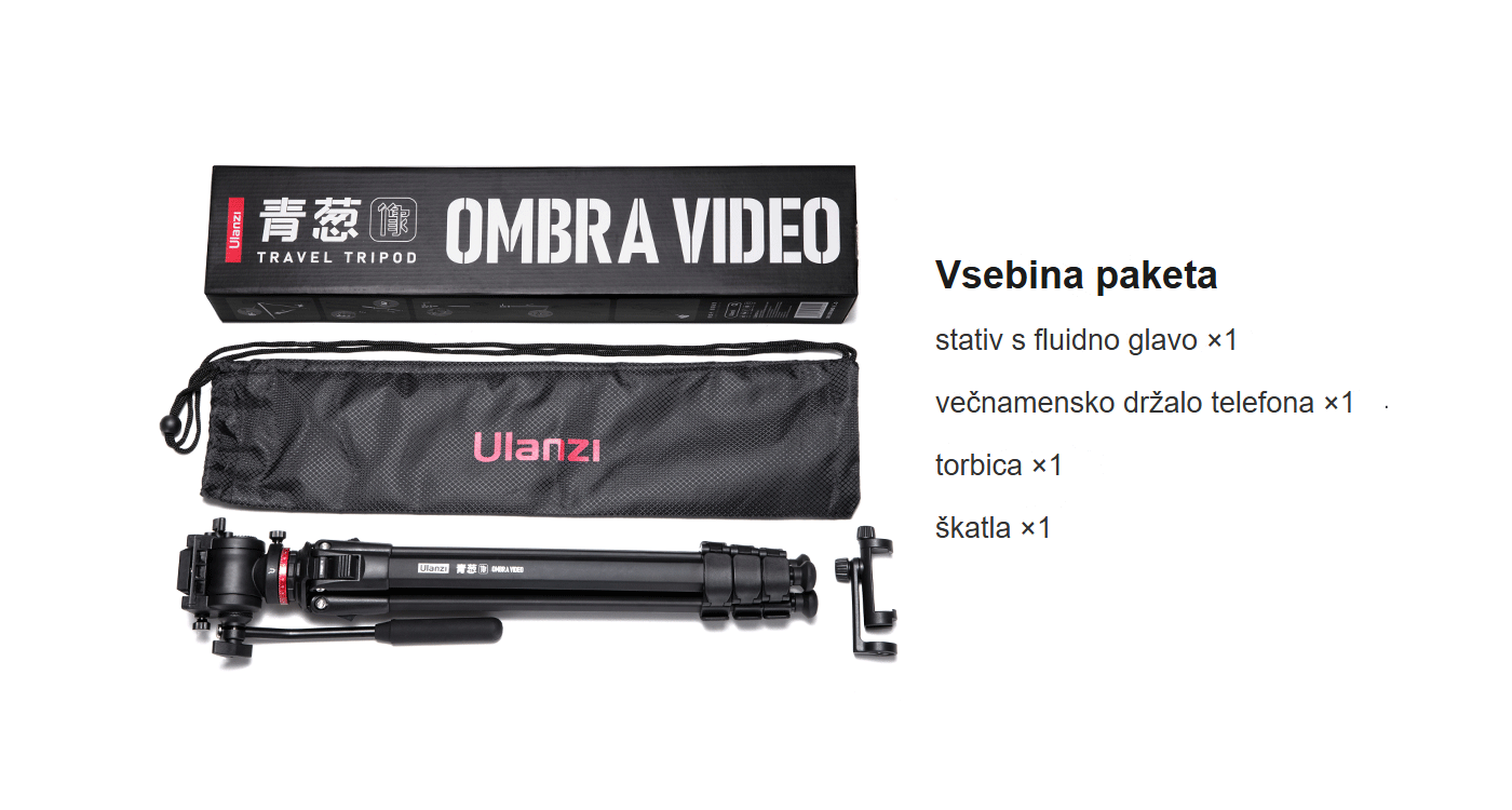 Ulanzi Ombra Video cestovní stativ – Obsah balení