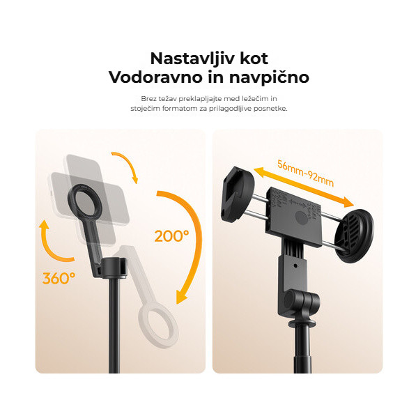 Ulanzi SK27 selfie tyč se svorkou – Svorka pro telefony 56–92 mm