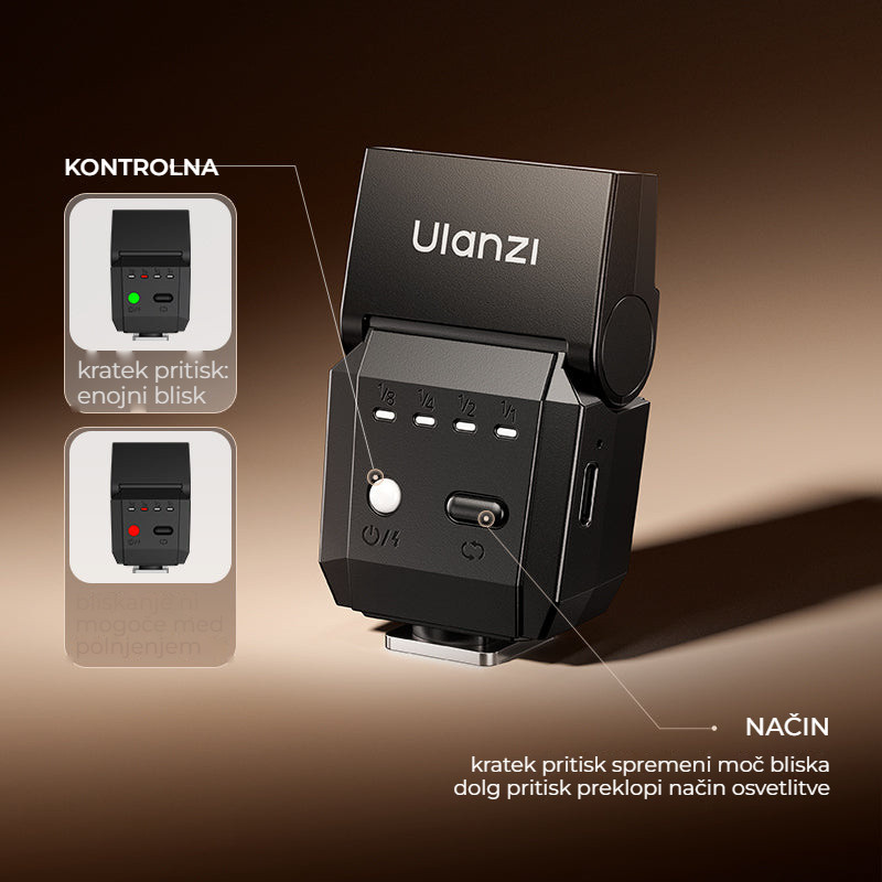 Ulanzi SL03 Spark Lite Camera Flash – Kontrolka a tlačítko režimu