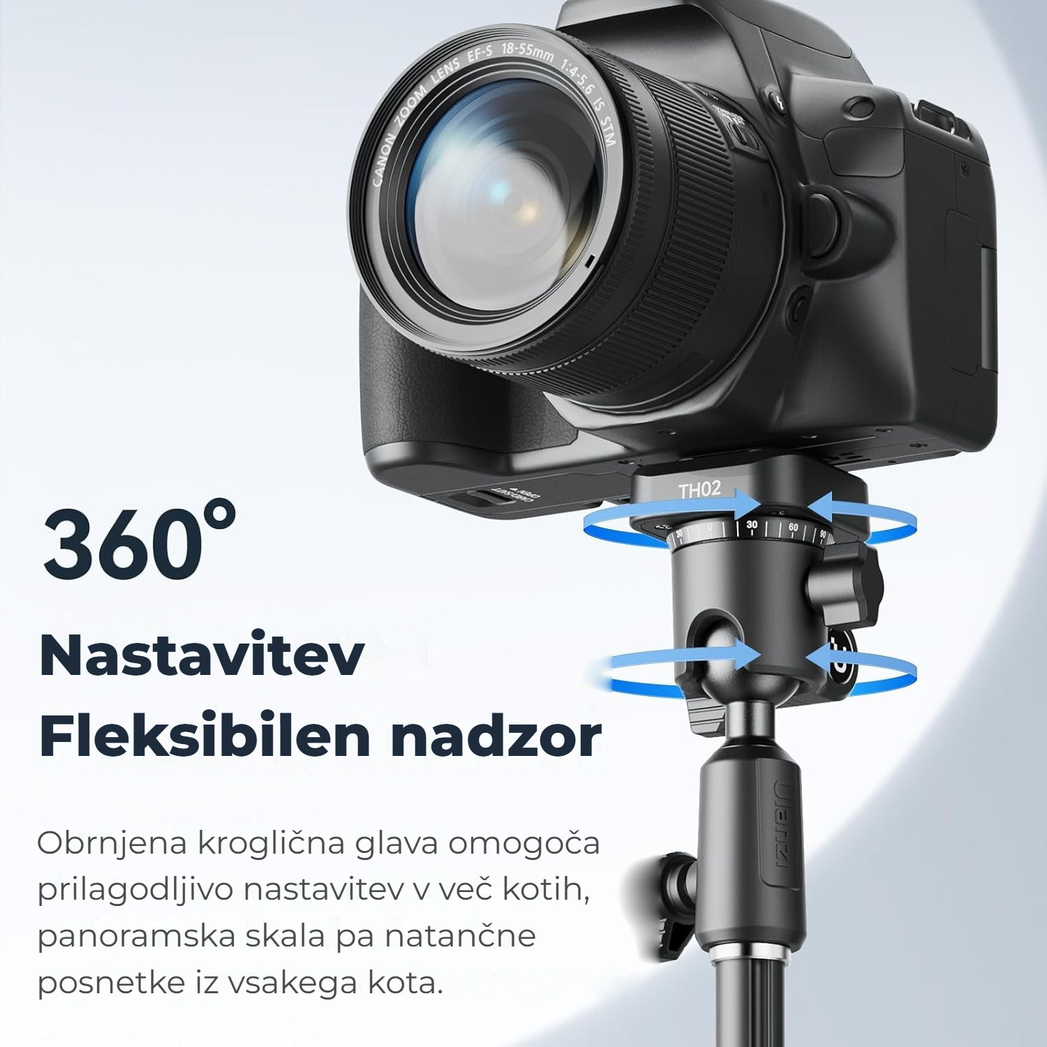 Ulanzi TH02 Uka obrácená kulová hlava – Plynulé otáčení o 360° se stupnicí