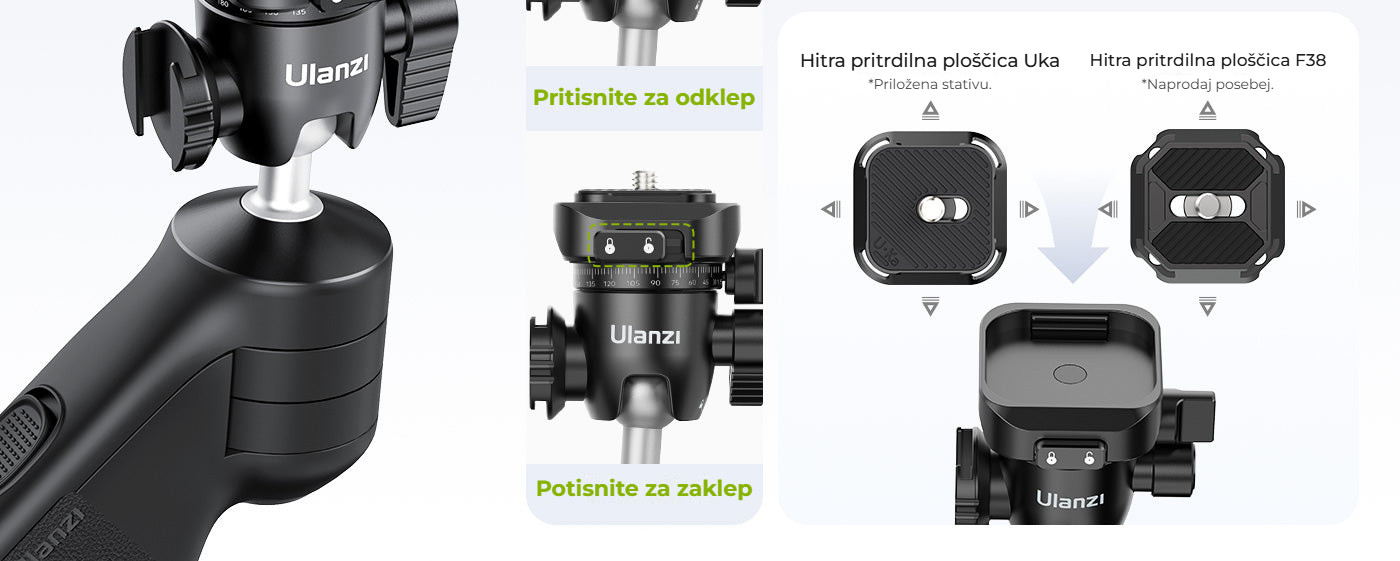 Ulanzi TT38 ClickOpen Tabletop Tripod – Destičky Uka a F38