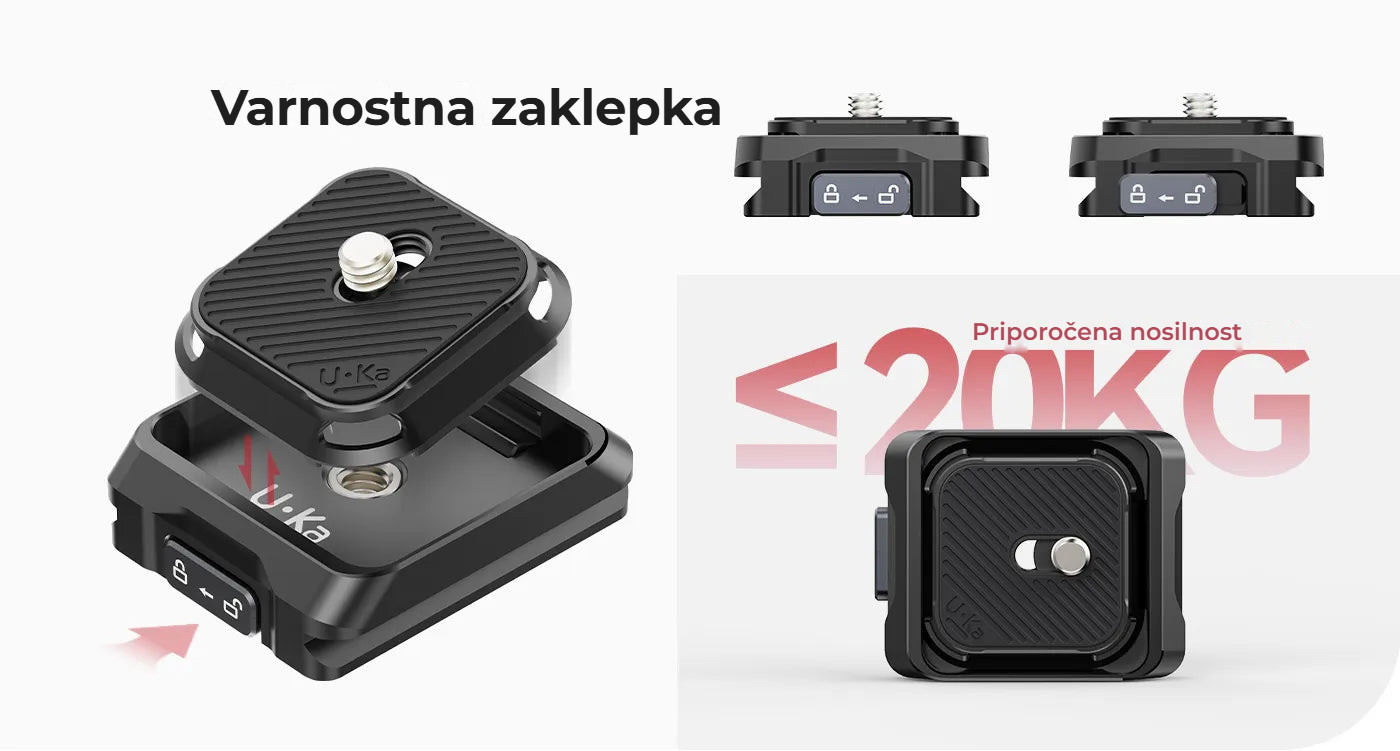 Ulanzi Uka Quick Release Plate and Base Kit – Bezpečnostní zámek a nosnost až 20 kg