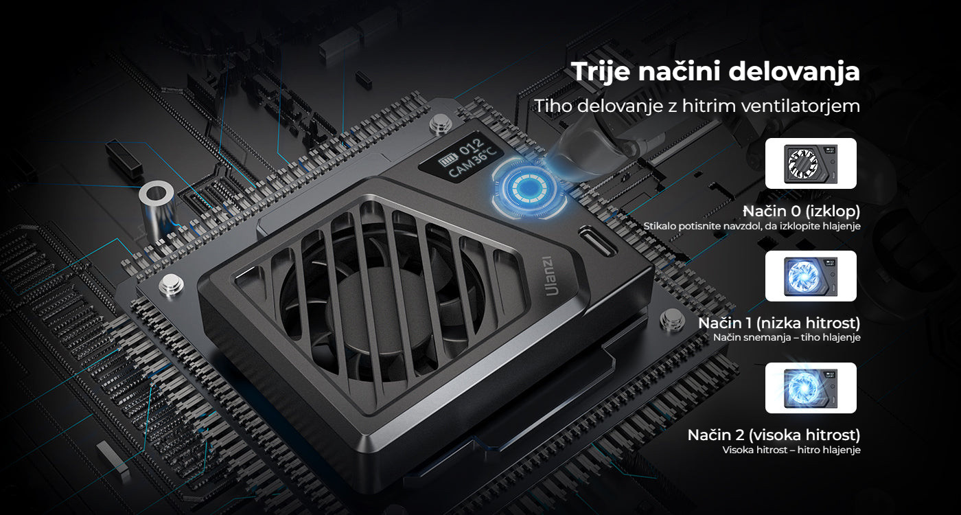 Ulanzi Camera Cooling Fan V3 stříbrný – Tři provozní režimy