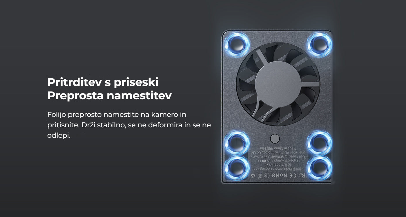 Ulanzi Camera Cooling Fan V3 stříbrný – Uchycení přísavkami