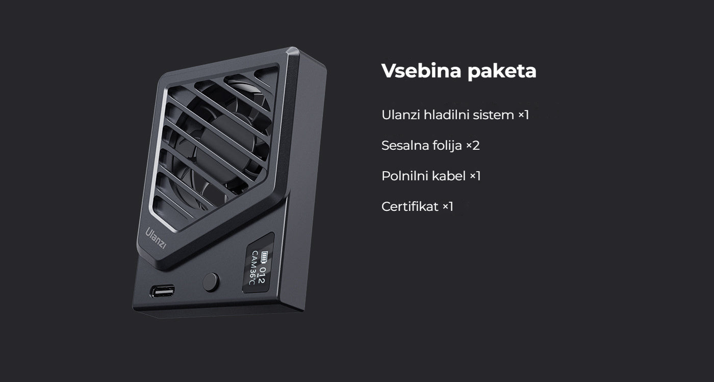 Ulanzi Camera Cooling Fan V3 stříbrný – Obsah balení