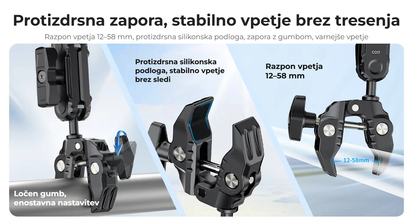 Ulanzi CO17 Super Clamp s dvojitou kulovou hlavou – Protiskluzové upnutí bez viklání