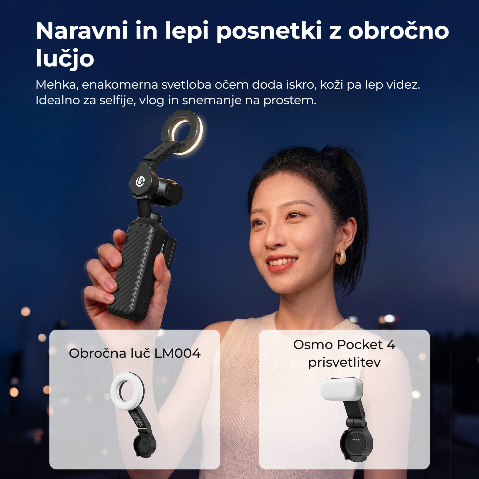 Ulanzi LM004 kruhové přisvětlení pro DJI Osmo Pocket 4 – Měkké světlo, které nekreslí stíny