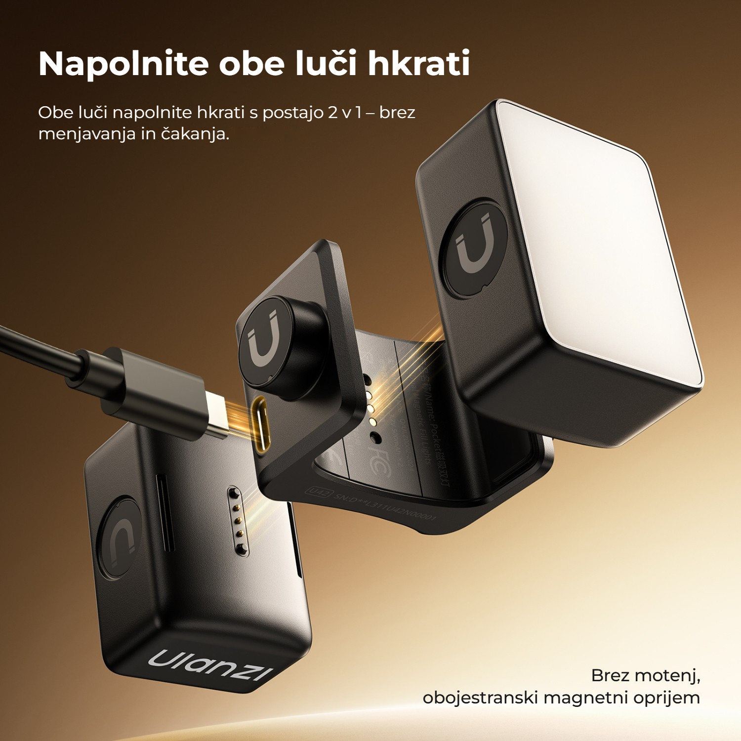 Ulanzi LM06 magnetická světla – Nabíjení obou světel najednou