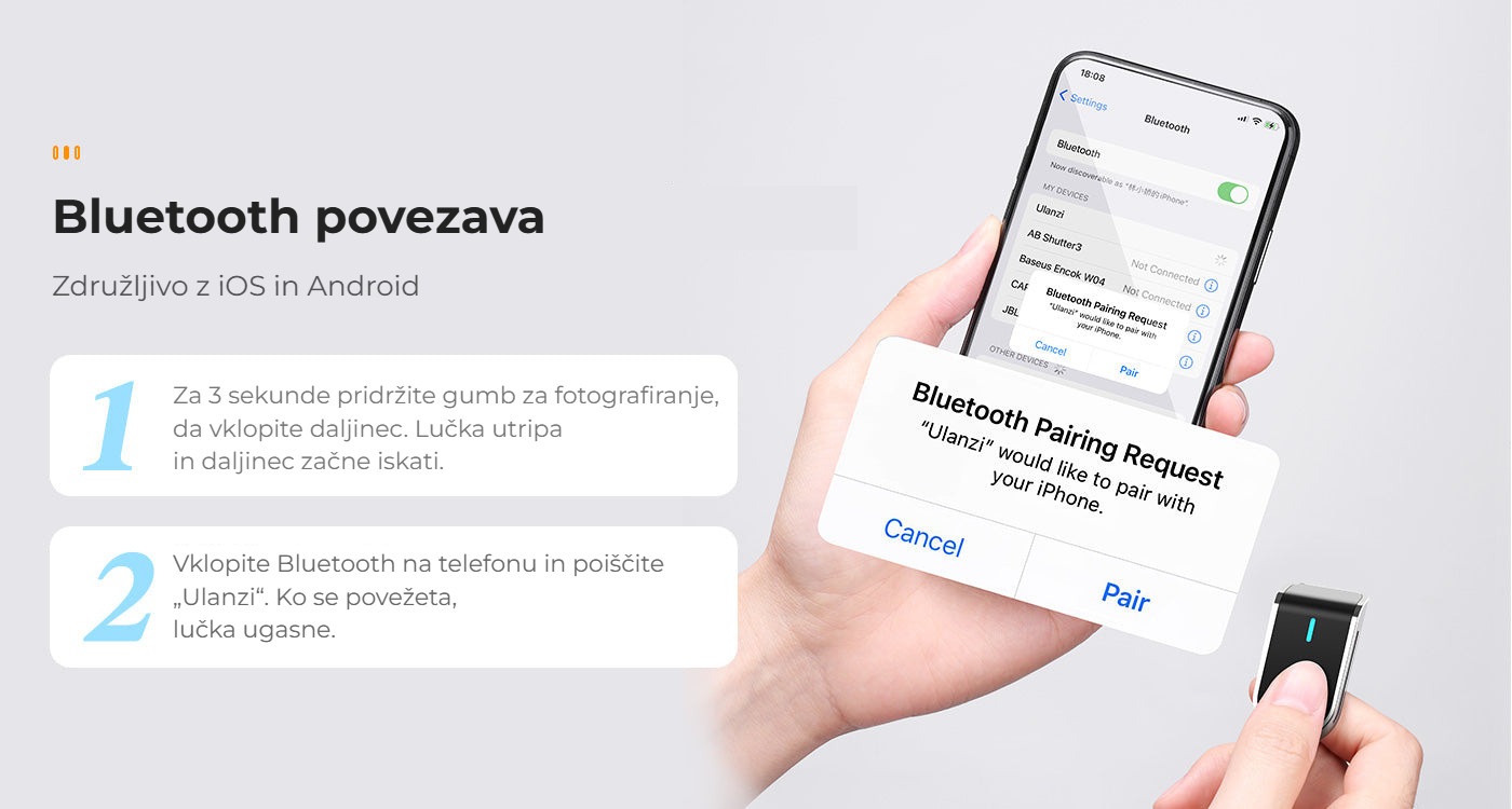 Ulanzi MA09 selfie tyč – Párování Bluetooth