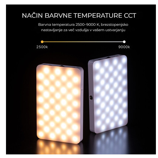 Ulanzi VL120 RGB LED světlo (bílé) – Režim CCT 2500–9000 K