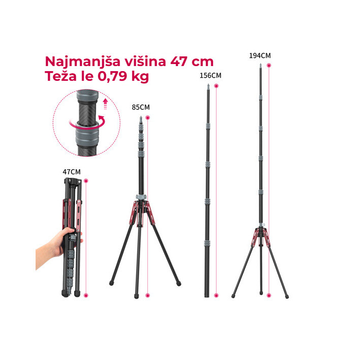 Ulanzi MT-49 karbonový stativ – Od 47 cm do 194 cm
