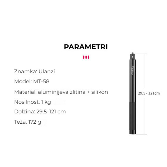 Ulanzi MT-58 výsuvná selfie tyč – Parametry na první pohled