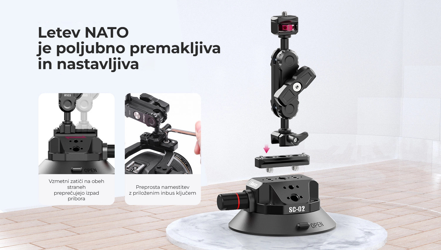 Ulanzi SC-02 vakuová přísavka 114 mm – Lišta NATO se dá posouvat