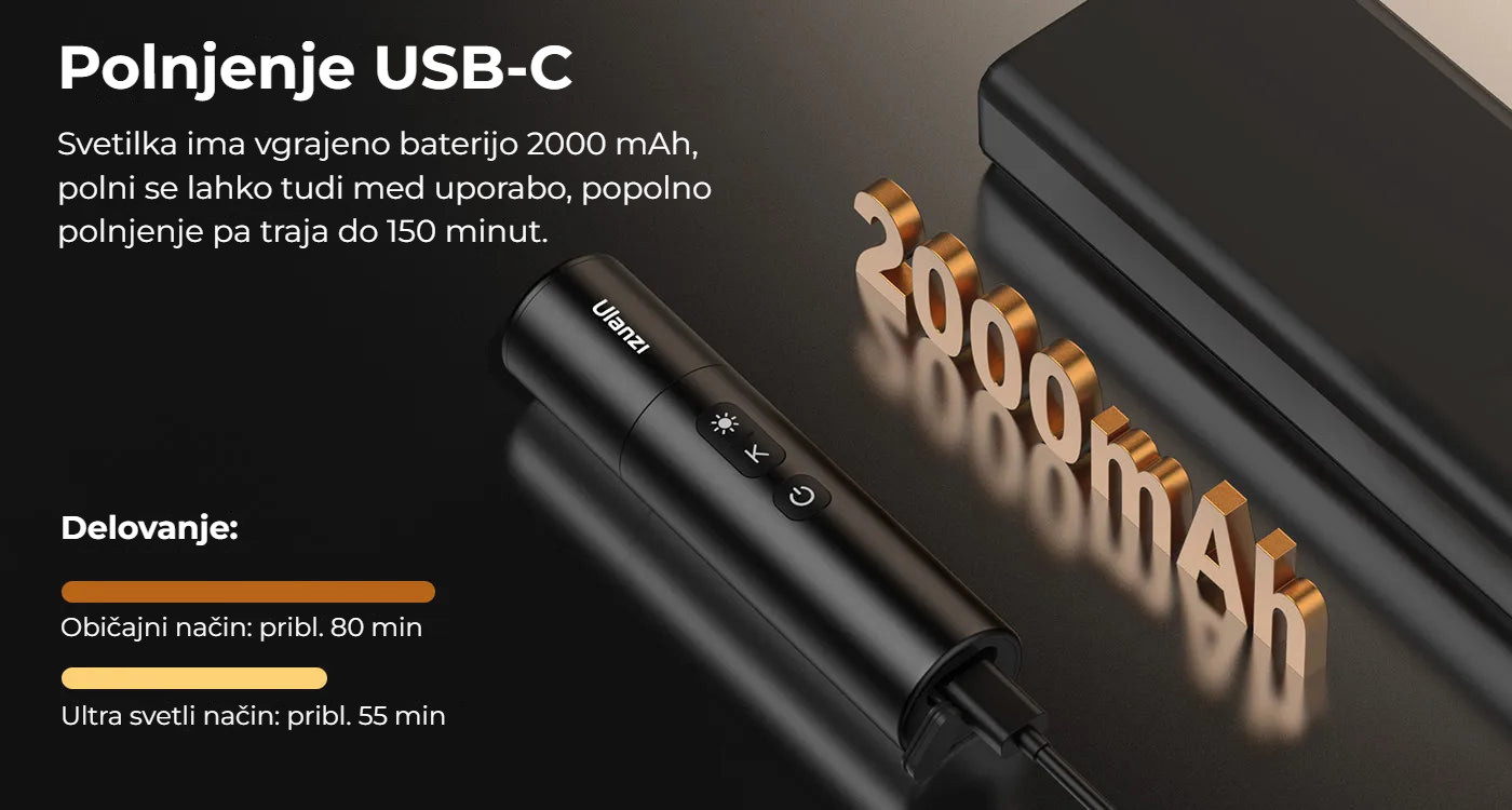 Ulanzi LM07 Videography Flashlight – Nabíjení USB-C a výdrž